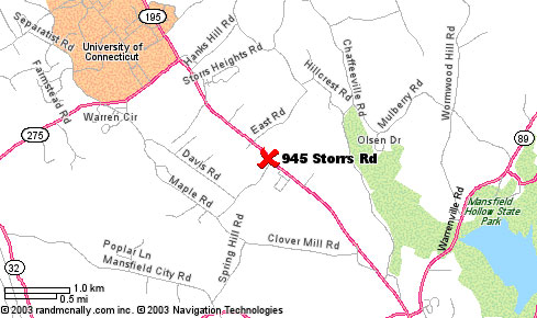Map to the First Baptist Church of Mansfield, CT